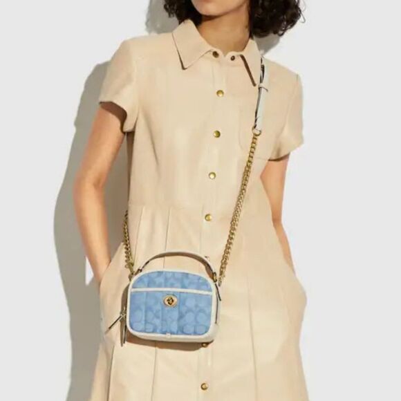 RETAIL Coach Quilted Riley Top Handle Lunchbox Bag- Washed Denim/Light Chambray - Picture 5 of 12